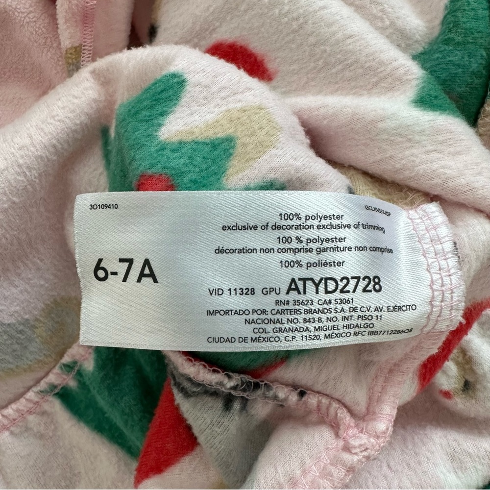 Carter’s Girls Size 6-7A Long Sleeve Nightgown Fleece Christmas Holidays EUC! - Picture 5 of 6